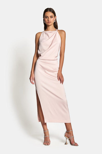 AMELIE HIGH NECK SATIN DRESS - Blush