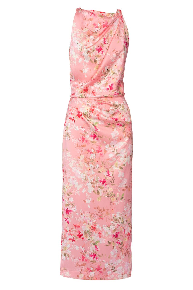 AMELIE HIGH NECK SATIN DRESS - Pink Blossom New SOFIA The Label 