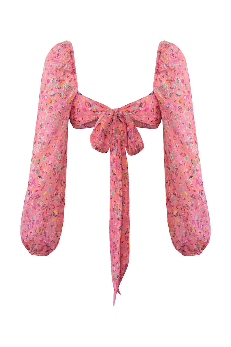 CHARLOTTE TIE BACK CROP TOP - Ditsy Pink Floral Shirts & Tops SOFIA The Label 