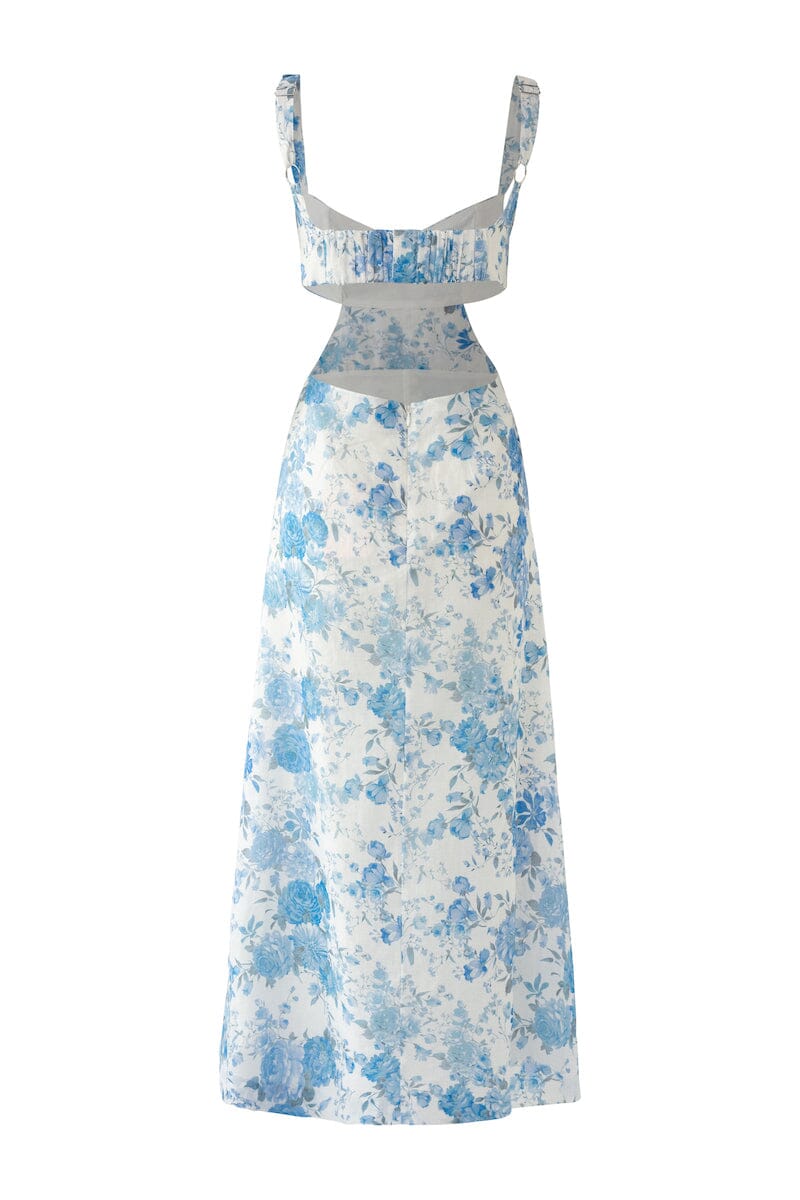 DELILAH CUT OUT MIDI DRESS - Sky Blue Floral Dresses SOFIA The Label 