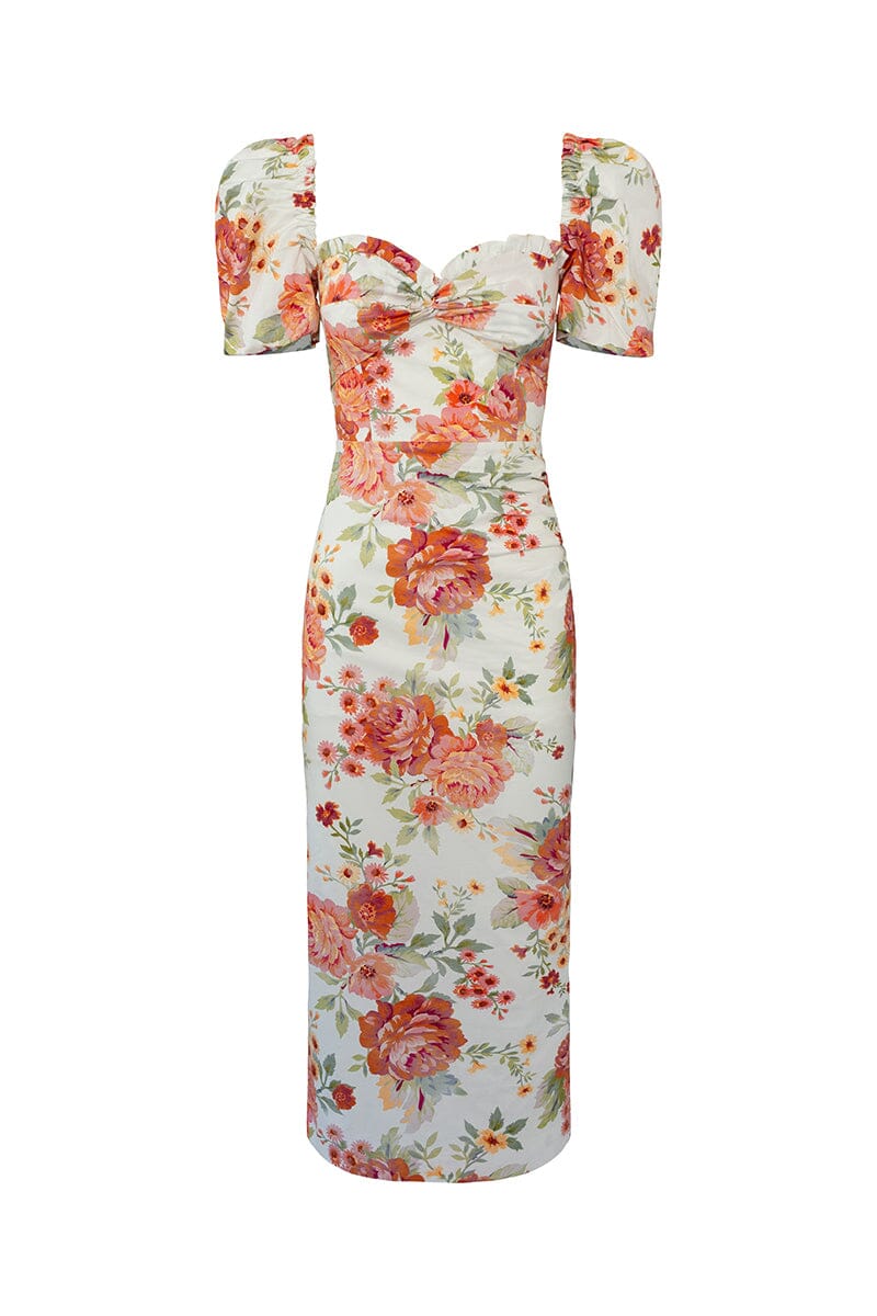 DOLCE SHORT SLEEVE MIDI DRESS - Sunset Floral Dresses SOFIA The Label 