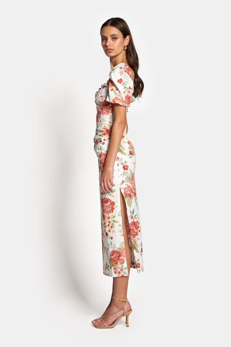 DOLCE SHORT SLEEVE MIDI DRESS - Sunset Floral Dresses SOFIA The Label 