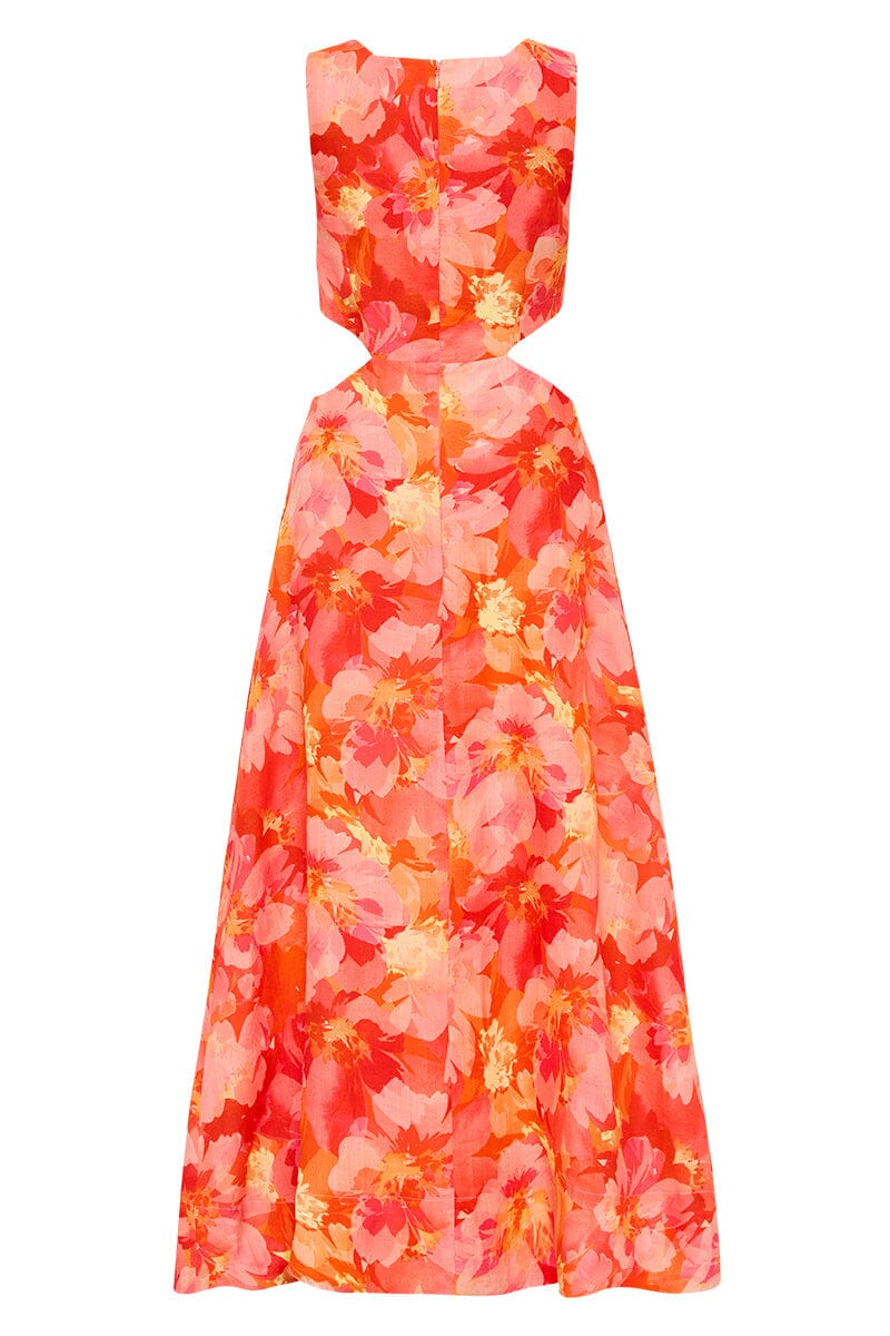 EMELIA CUT OUT MIDI DRESS - Red & Pink Floral Dresses SOFIA The Label 