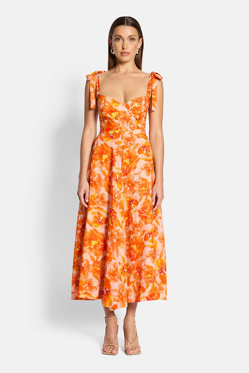 Shop the Provence Bloom Tiered Midi Dress Floral Orange