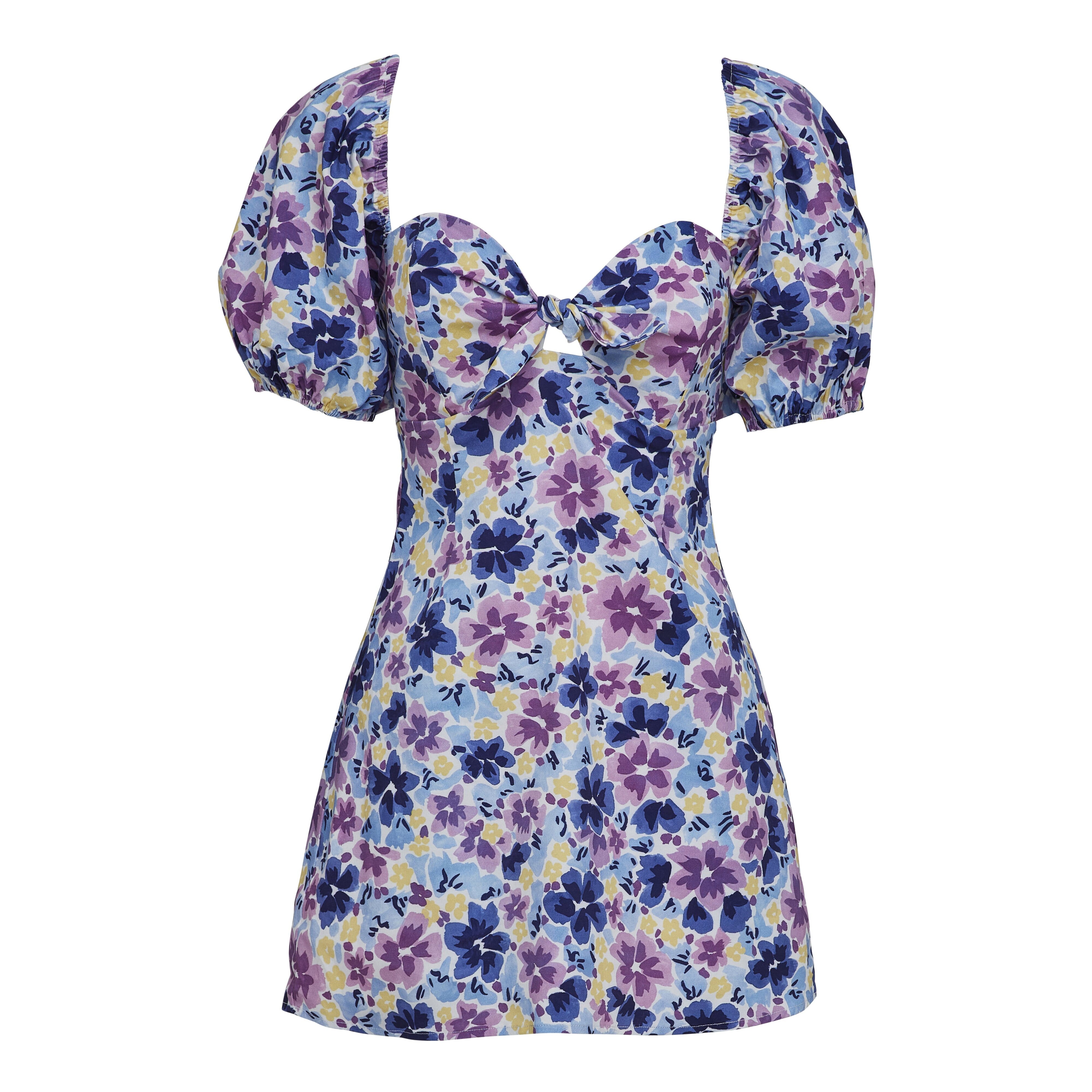 GG TIE FRONT MINI DRESS - Violet Blue Floral Dresses SOFIA The Label 