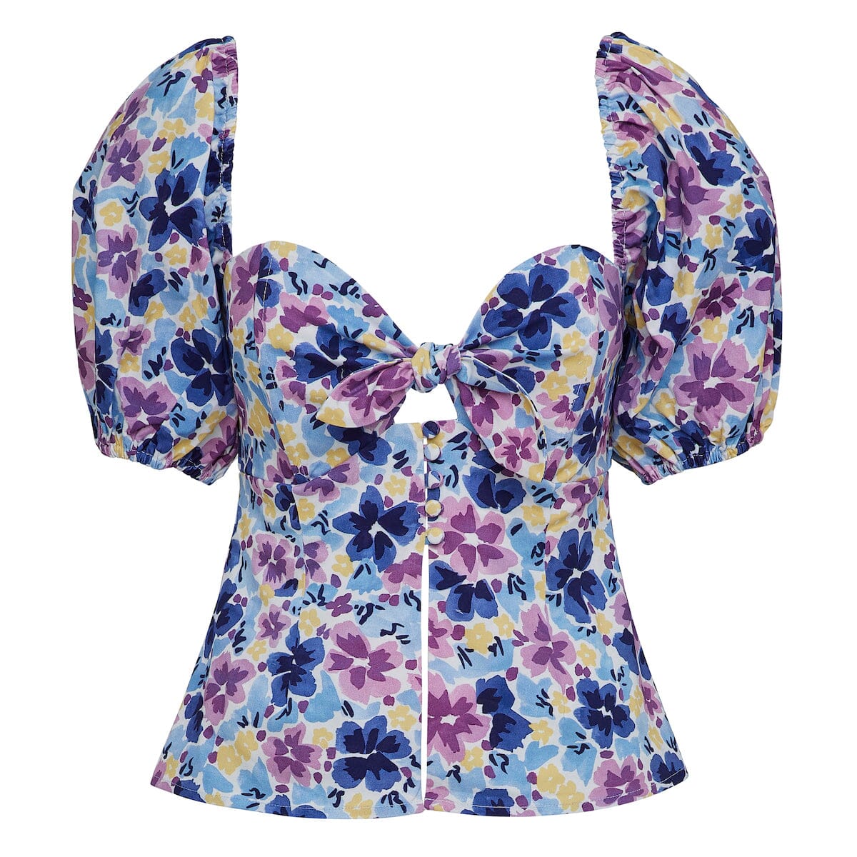 GG TIE FRONT TOP - Violet Blue Floral Shirts & Tops SOFIA The Label 
