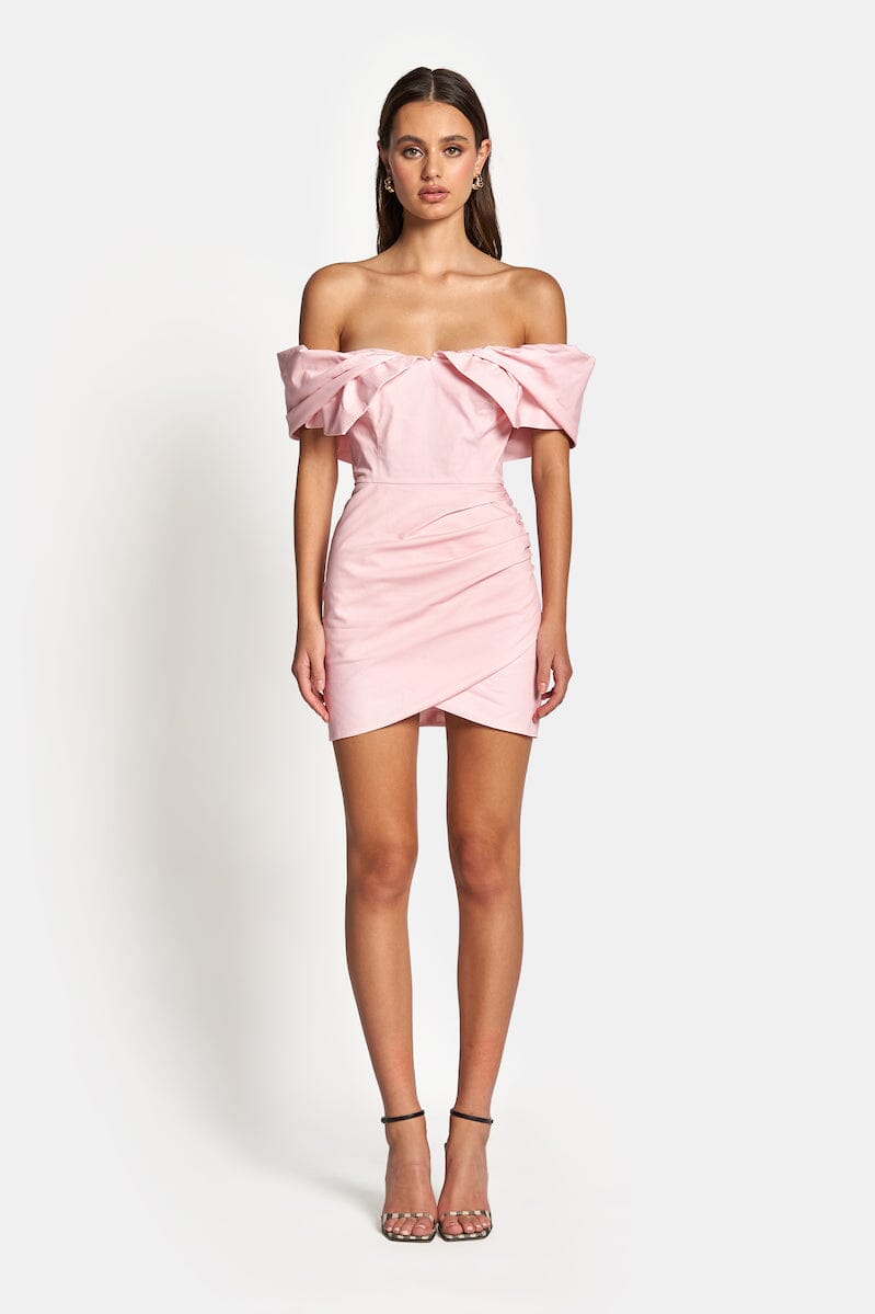 HAILEY OFF SHOULDER MINI DRESS - Baby Pink Dresses SOFIA The Label 