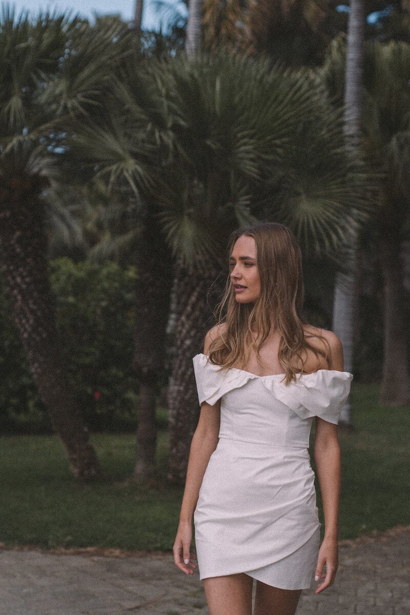 HAILEY OFF SHOULDER MINI DRESS - White Dresses SOFIA The Label 