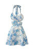 MODA CUT OUT MINI DRESS - Sky Blue Floral Dresses SOFIA The Label 