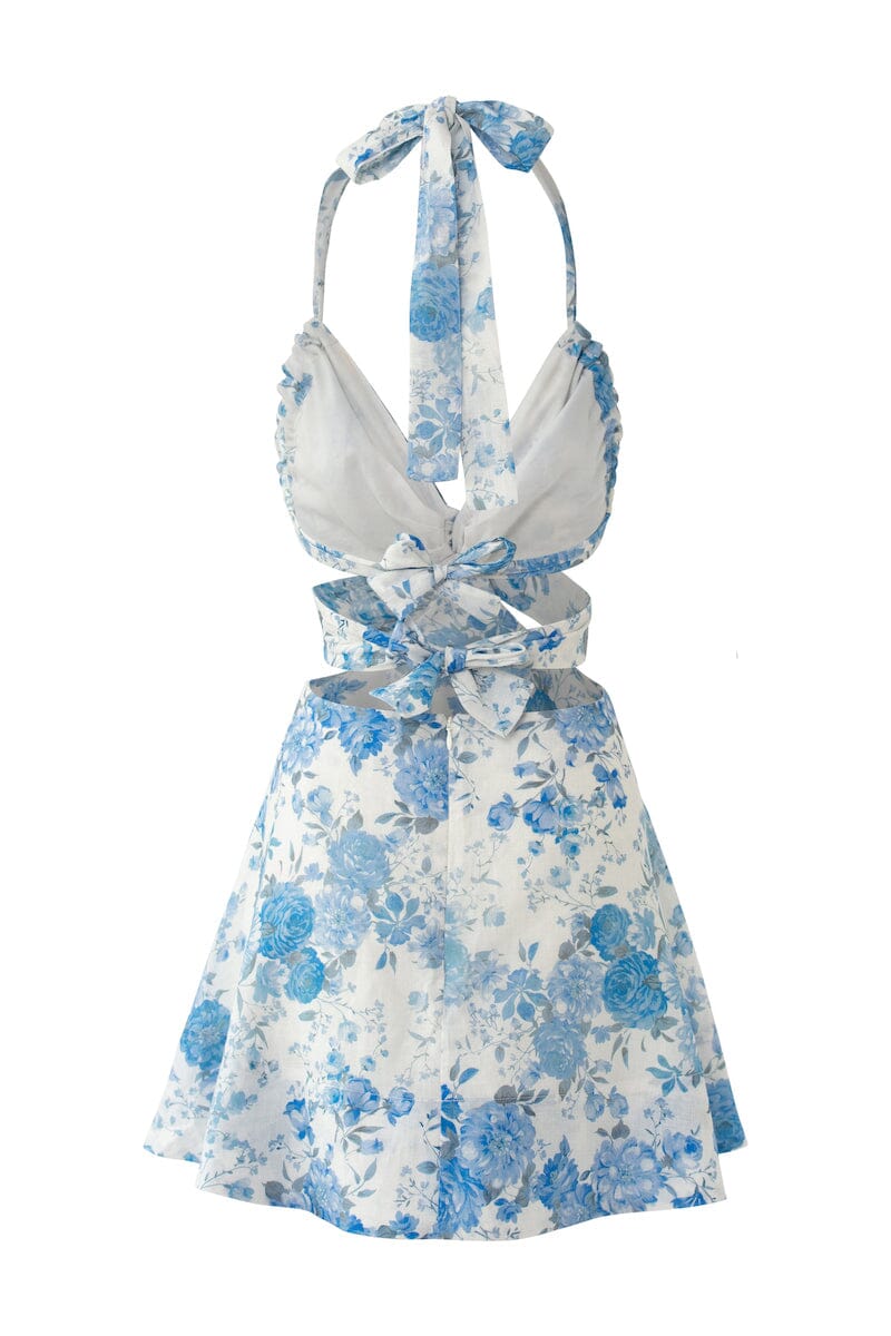MODA CUT OUT MINI DRESS - Sky Blue Floral Dresses SOFIA The Label 